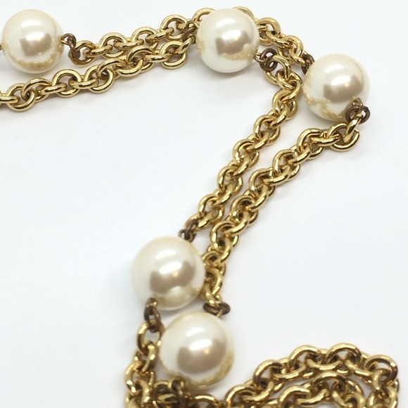 VINTAGE 90S CAROLEE FAUX PEARLS STATION NECKLACE GOLD TONE CHAIN MOBWIFE CLASSIC - Picture 13 of 13